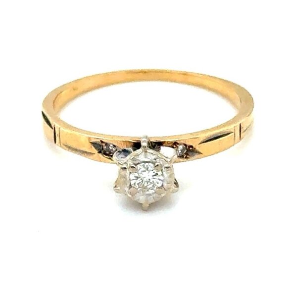 14K Gold Diamond Thin Band Engagement Ring - Picture 1 of 10